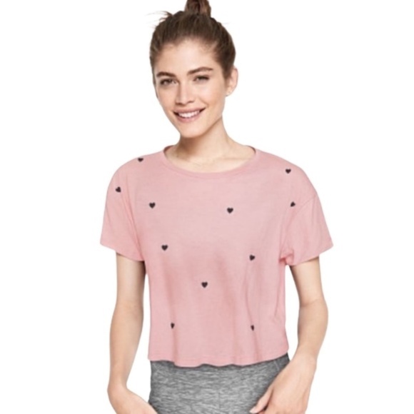 New Victoria's Secret Pink Short Sleeve Heart Printed Crop Top - Picture 1 of 11
